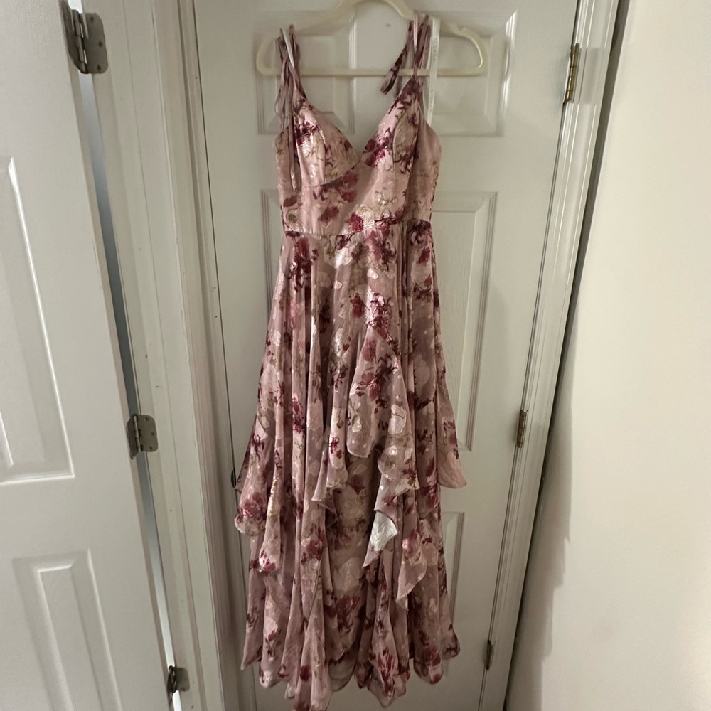 Azazie High Low Dress in Pink and White